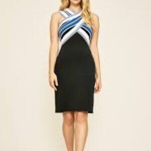 Tadashi Shoji Dara Striped Halter Neoprene Dress Size L